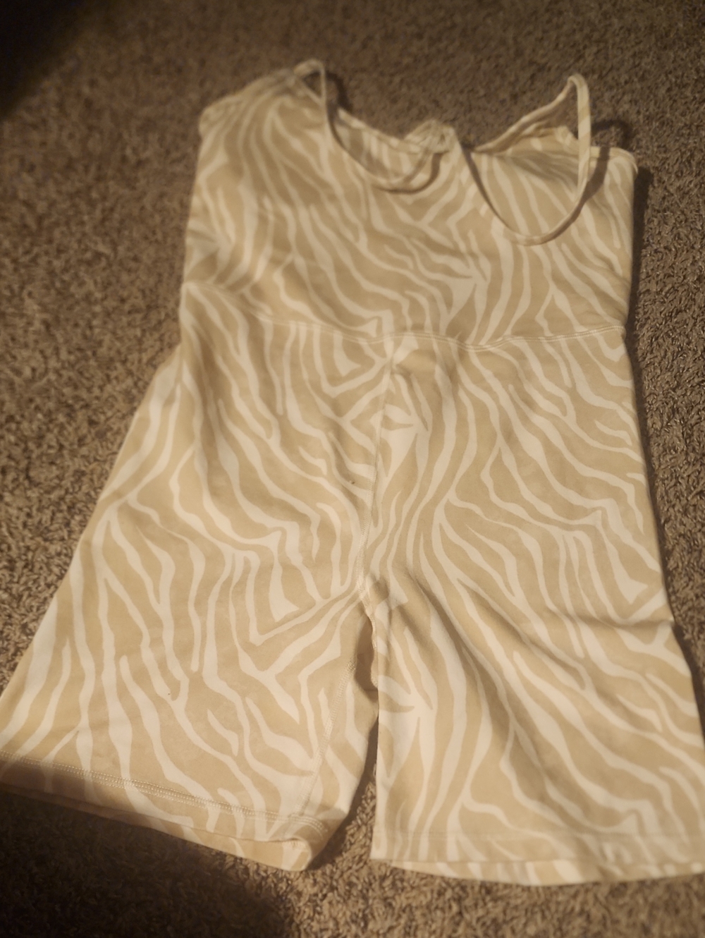 Old Navy Cream and Beige Striped Spaghetti Strap Romper